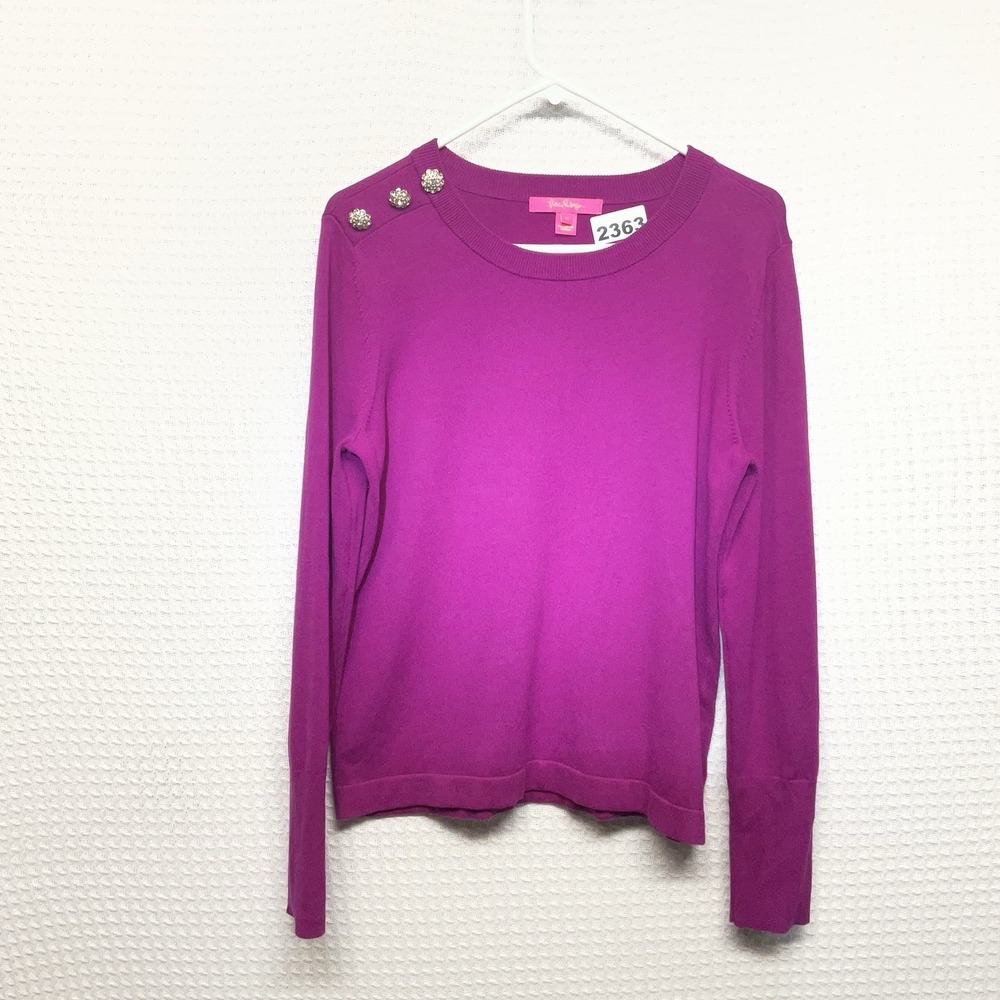 Lilly Pulitzer Morgen Cotton Blend Sweater Women's Medium Button/Rhinestones - Picture 7 of 11